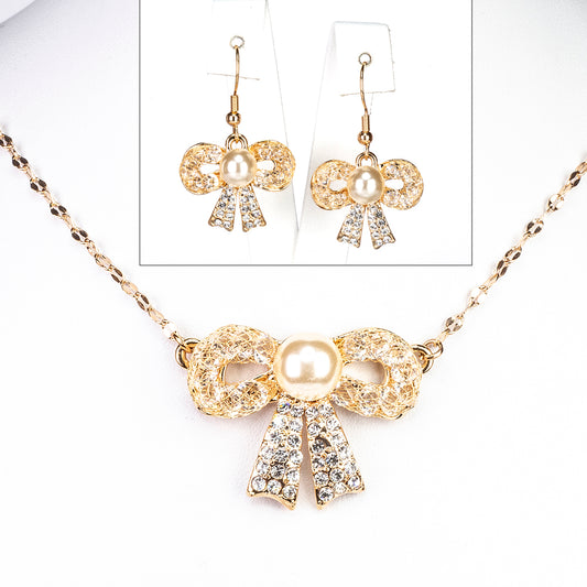Conjunto de Aleación Bañado en Oro con Cristal Emporia® Blanco y Perla (Collar +Pendientes +Colgante )