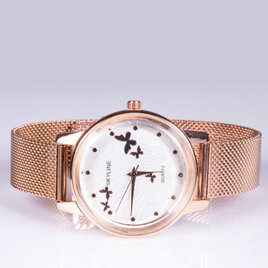 Reloj de moda para mujer con banda de acero, color dorado