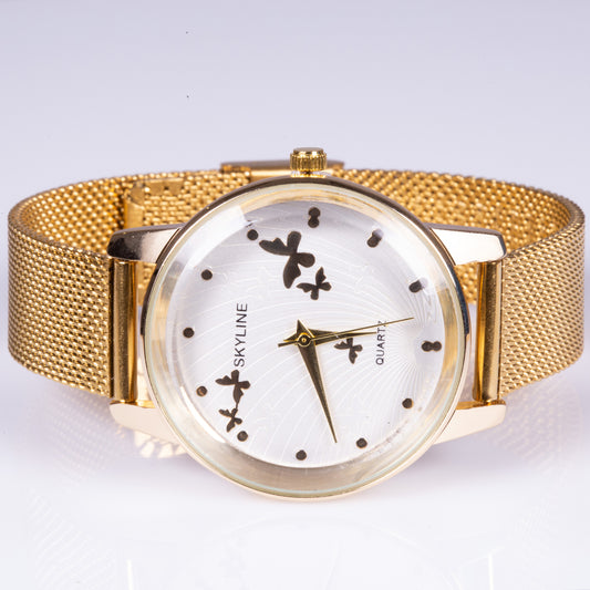 Reloj de moda para mujer con banda de acero, color dorado