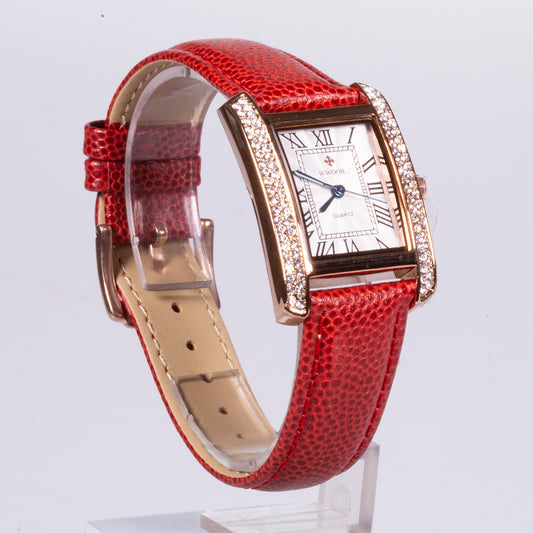 Reloj de moda para mujer con correa de cuero y circón (natural)