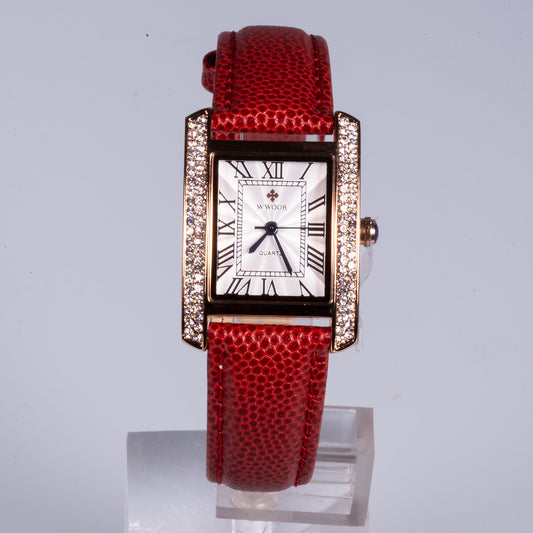 Reloj de moda para mujer con correa de cuero y circón (natural)