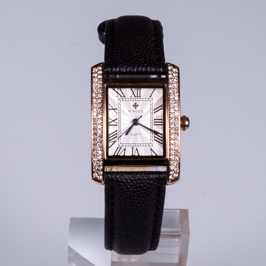 Reloj de moda para mujer con correa de cuero y circón (natural)