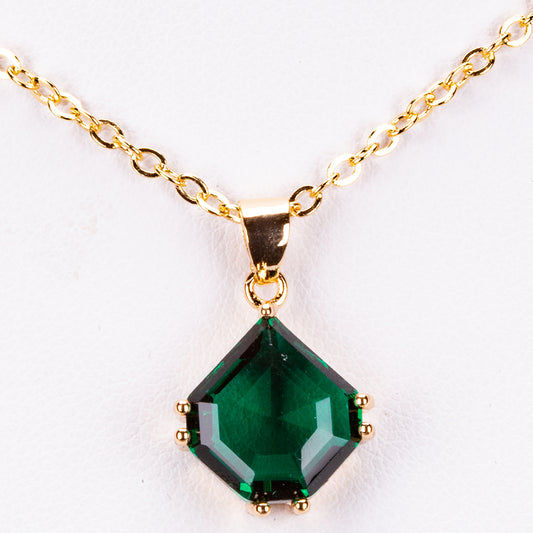 Conjunto de Aleación Bañado en Oro con Cristal Emporia® Verde ( Collar +Pendientes +Colgante )