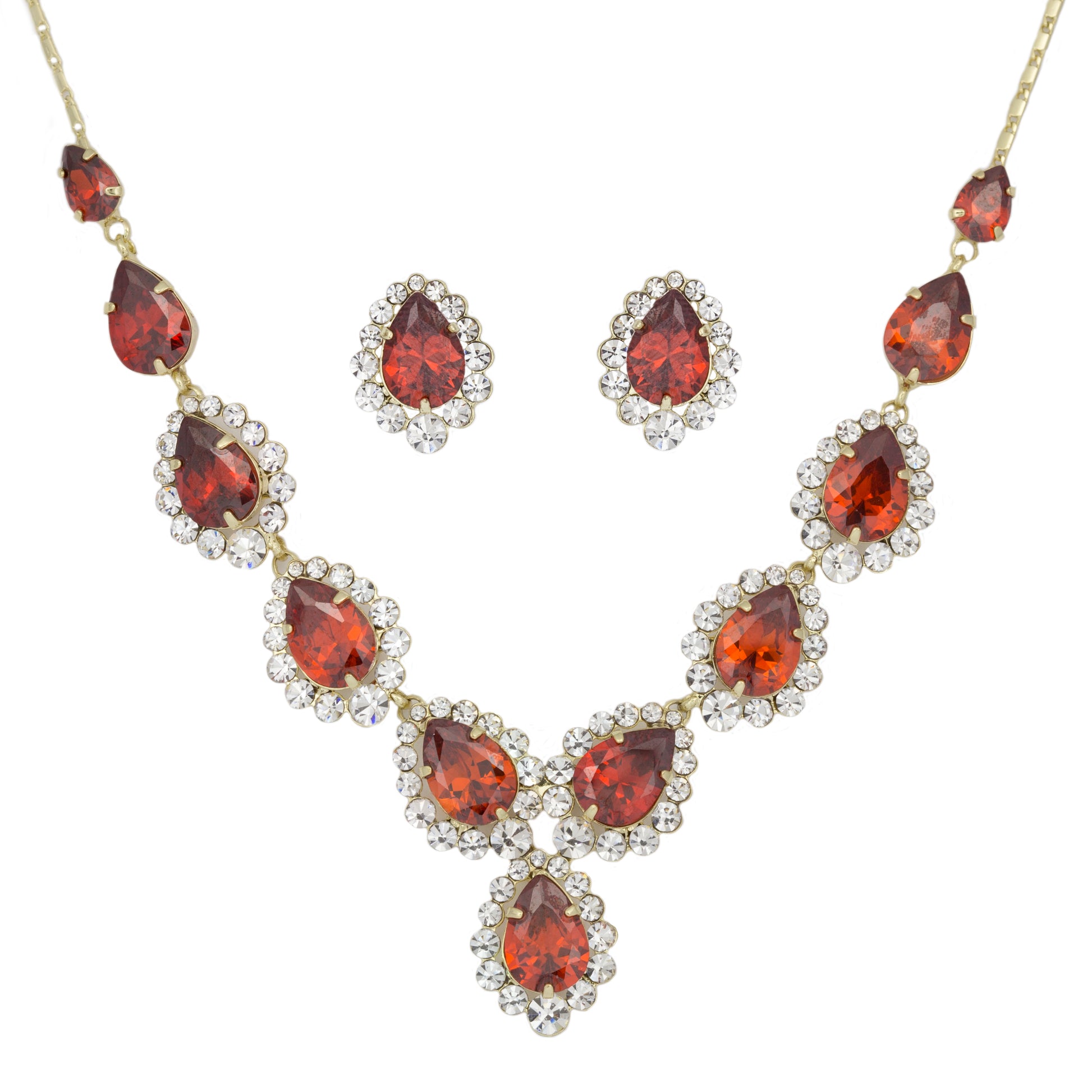 Conjunto de Aleación Bañado en Oro con Cristal Emporia® Rojo ( Collar +Pendientes ) 1 