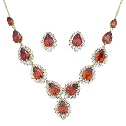 Conjunto de Aleación Bañado en Oro con Cristal Emporia® Rojo ( Collar +Pendientes )