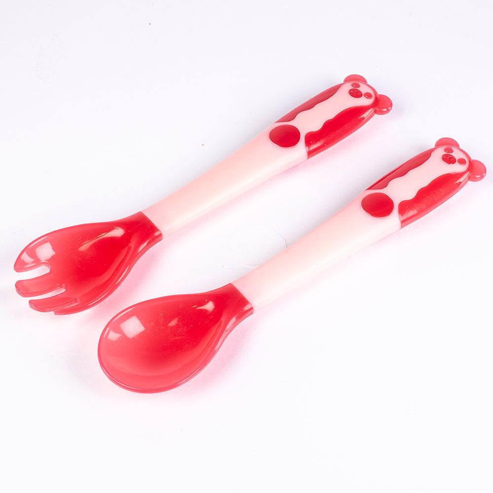 Cuchara y tenedor para bebé con sensor de temperatura, se puede doblar, libre de BPA, color: rosa 1 