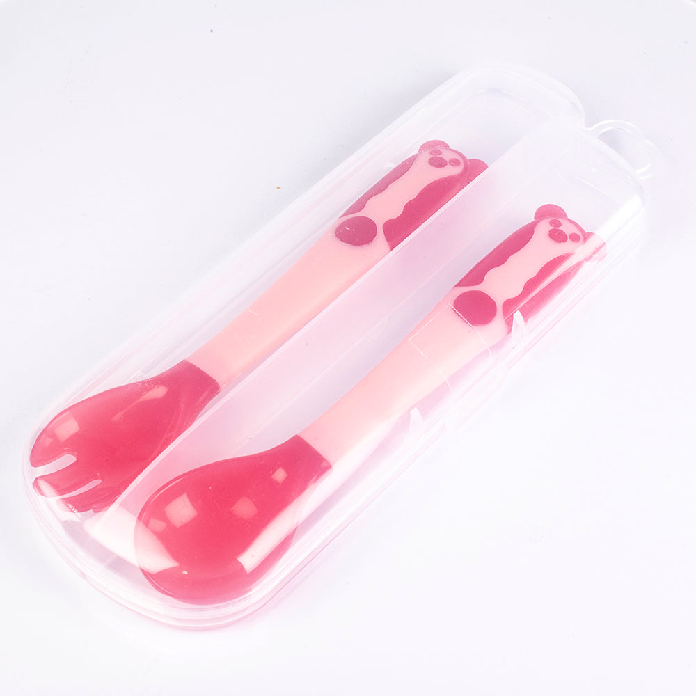 Cuchara y tenedor para bebé con sensor de temperatura, se puede doblar, libre de BPA, color: rosa 2 