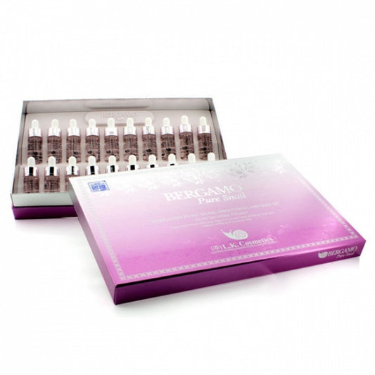 BERGAMO Pure Snail Ámpula Aclaradora. Set de 20 piezas, 20 x 13 ml