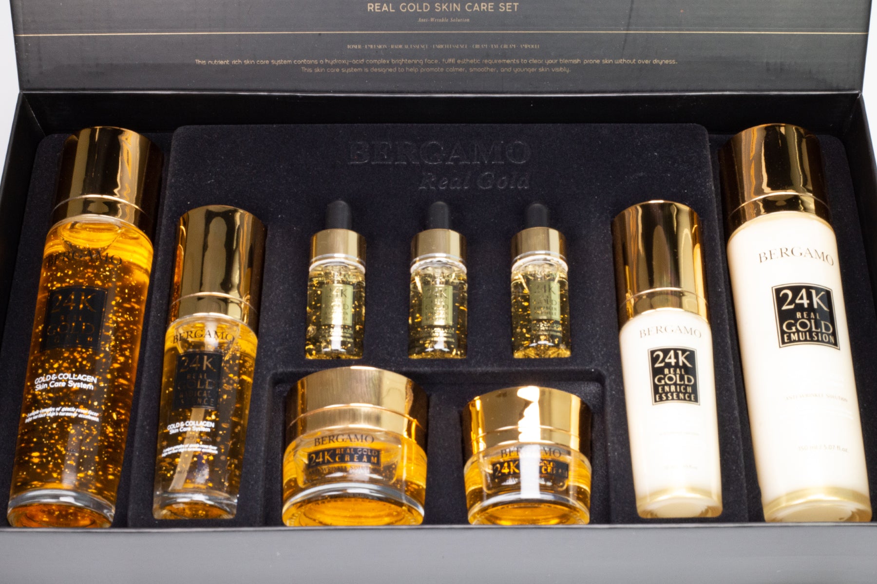 BERGAMO 24K REAL GOLD Set de cuidado de la piel antienvejecimiento 3 