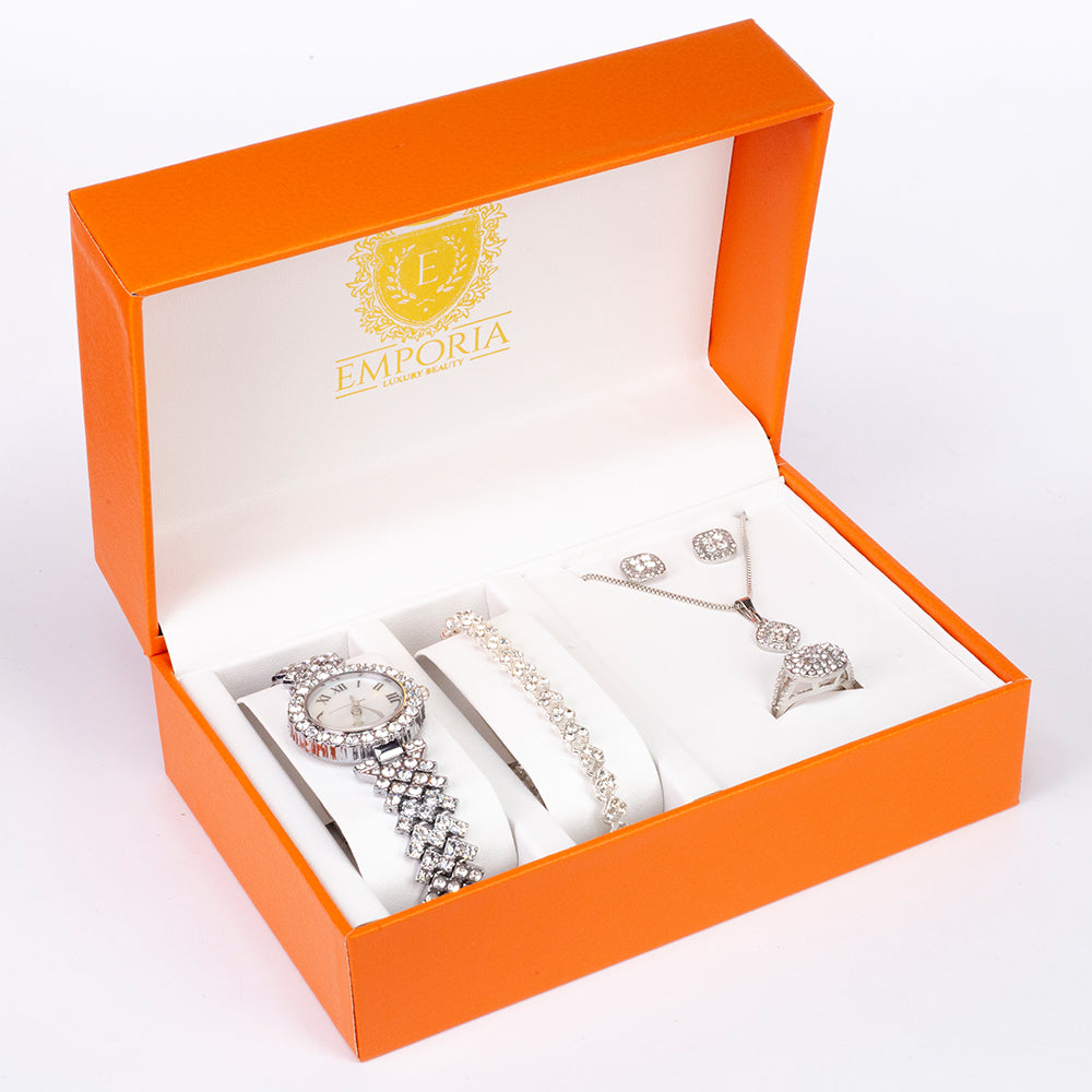 Reloj de Aleación Bañado en Oro con Cristal Emporia® Blanco (Collar +Pendientes +Pulsera +Colgante ) 1 