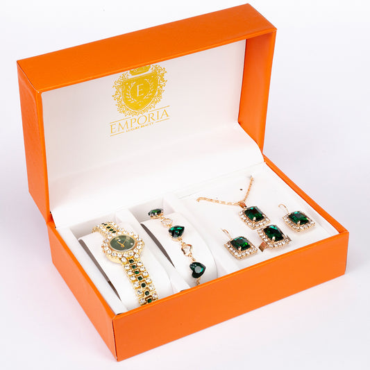 Emporia, set de 6 piezas de joyería de calidad premium que incluye un reloj, una pulsera, una cadena, un colgante, unos pendientes y un anillo en una exclusiva caja de regalo en polipiel