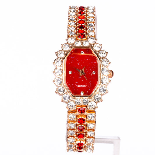 Reloj de Aleación Bañado en Oro con Cristal Emporia® Rojo (Collar +Pendientes +Pulsera +Colgante )