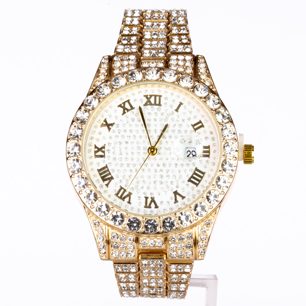 Reloj de Aleación Bañado en Oro con Cristal Emporia® Blanco (Collar +Pendientes +Pulsera +Colgante )