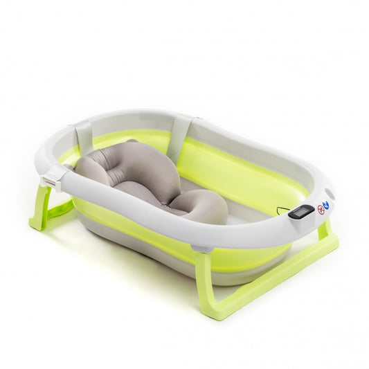Bañerita para bebé, diseño único, plegable, transportable con termómetro incorporado y cojín flotante extraíble