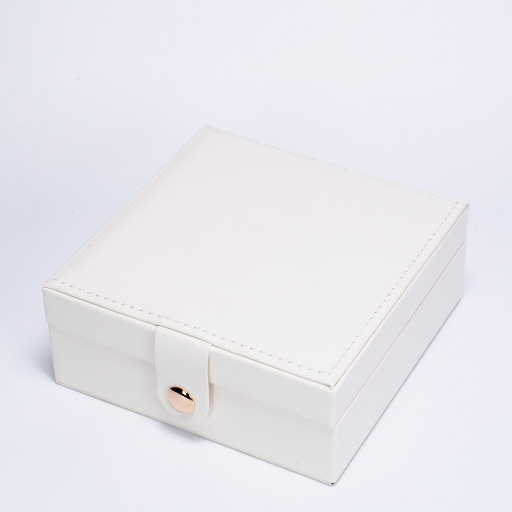 Caja organizadora de joyas de terciopelo y cuero de PU, Blanco