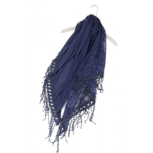 Bufanda-chal trapezoidal de algodón, 80 cm x 198 cm x 70 cm, estampado de encaje de mariposa, tela vaquera