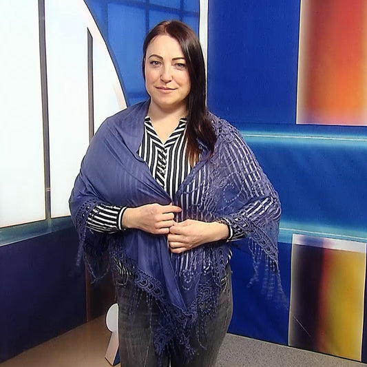 Bufanda-chal trapezoidal de algodón, 80 cm x 198 cm x 70 cm, estampado de encaje de mariposa, tela vaquera