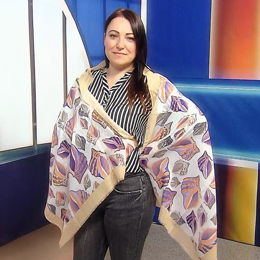 Bufanda-Mantón de algodón, 70 cm x 180 cm, Concha blanca