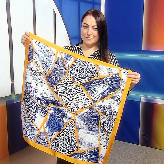 Pañuelo-Chal con estampado de serpiente y leopardo, azul y naranja, 70 cm x 70 cm