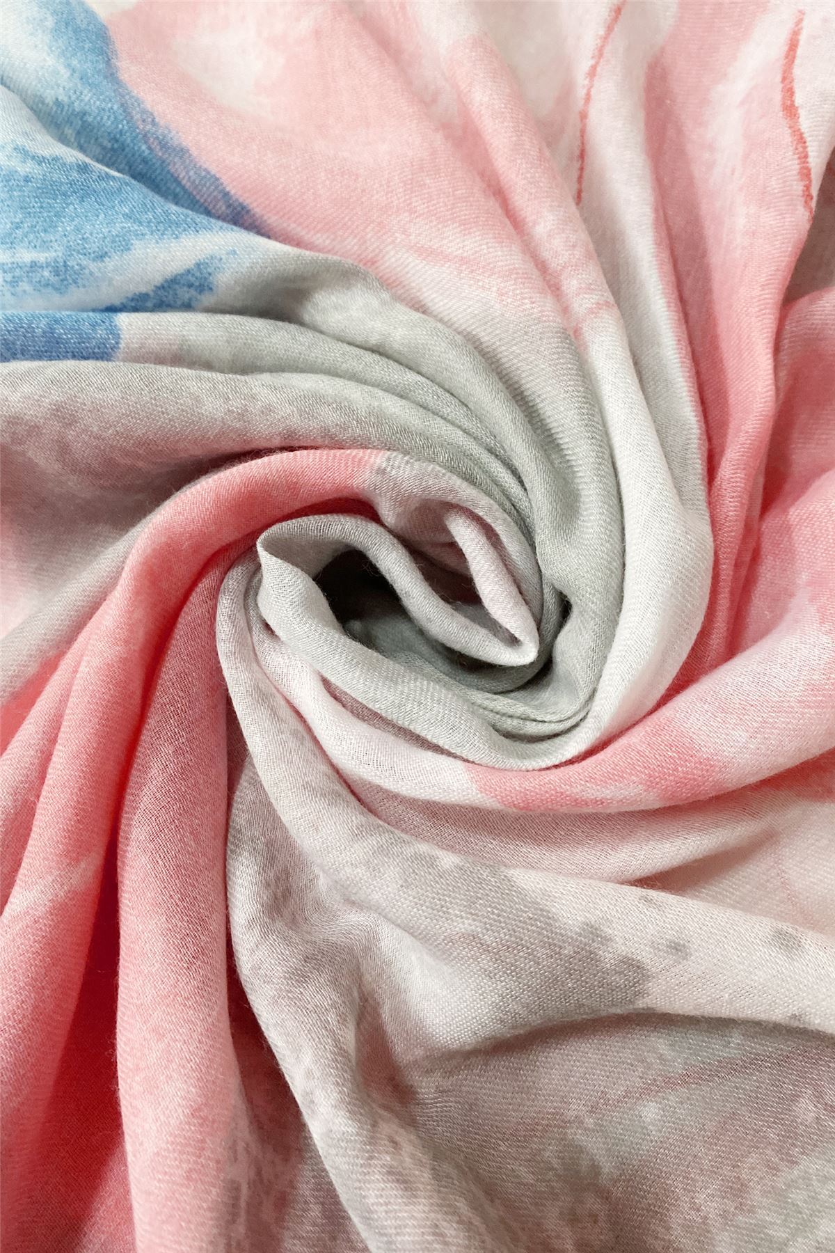 Bufanda-Mantón de algodón, 85 cm x 180 cm, estampado de flores grandes pintadas, coral
