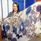 Bufanda-chal de 100% seda auténtica, 90 cm x 180 cm, estampado floral grande y texto antiguo