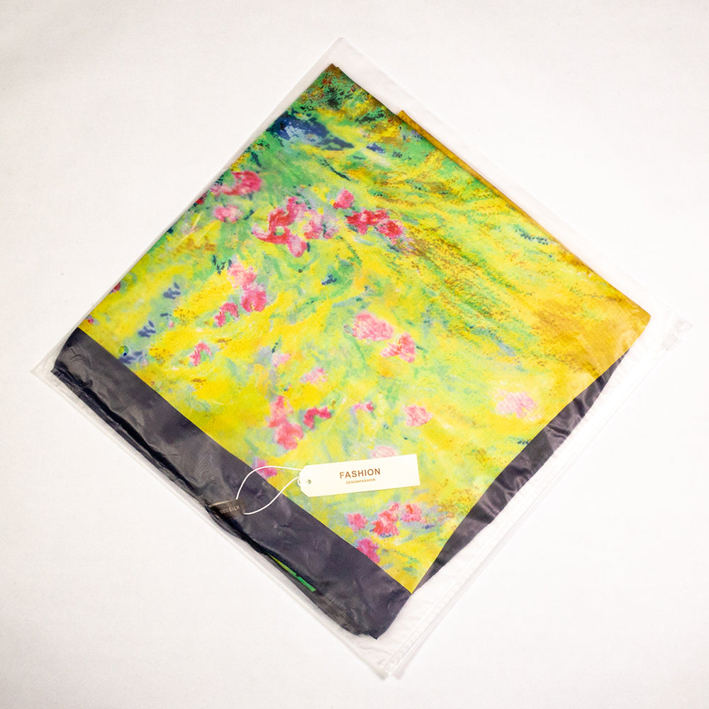 Pañuelo 100% Seda, 90 cm x 180 cm, Klimt Jardín de flores pintado al óleo