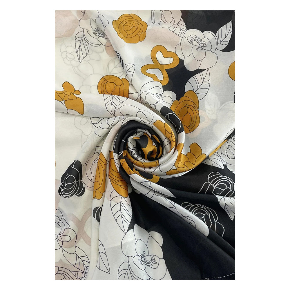 Bufanda de seda 100% con llamativo estampado,color naranja, 90 x 180 cm 1 