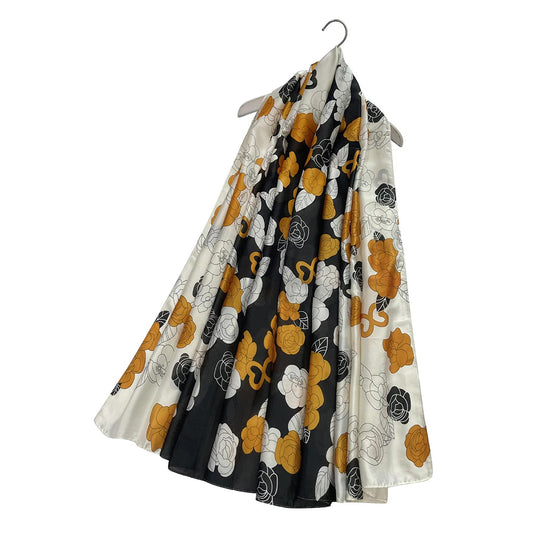 Bufanda de seda 100% con llamativo estampado,color naranja, 90 x 180 cm