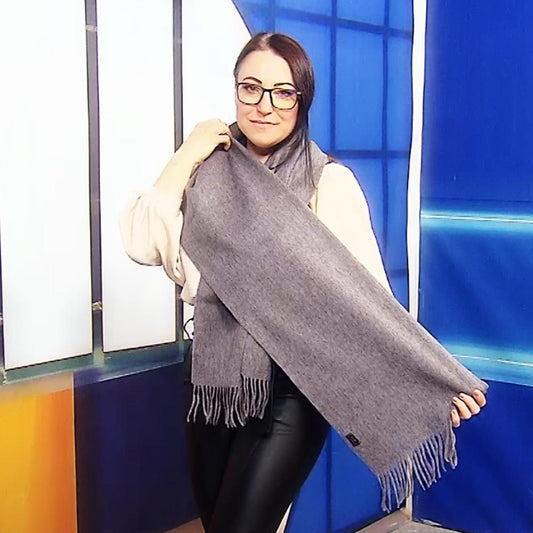 Bufanda 100% lana, 30 cm x 165 cm, gris