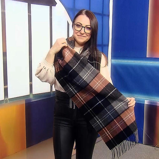 Bufanda 100% Lana, 30 cm x 180 cm, Negro y Melocotón