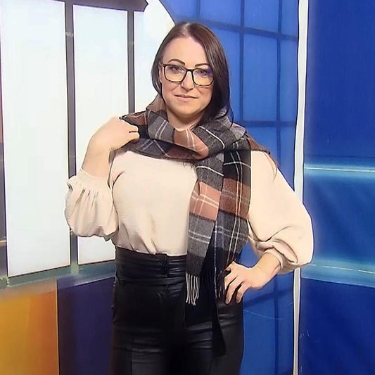 Bufanda 100% Lana, 30 cm x 180 cm, Negro y Melocotón