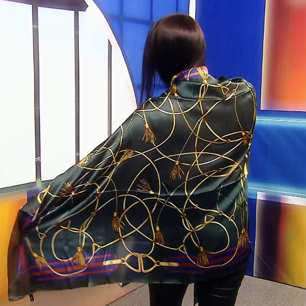 Pañuelo de seda 100% auténtica, 90 cm x 180 cm, verde 4 