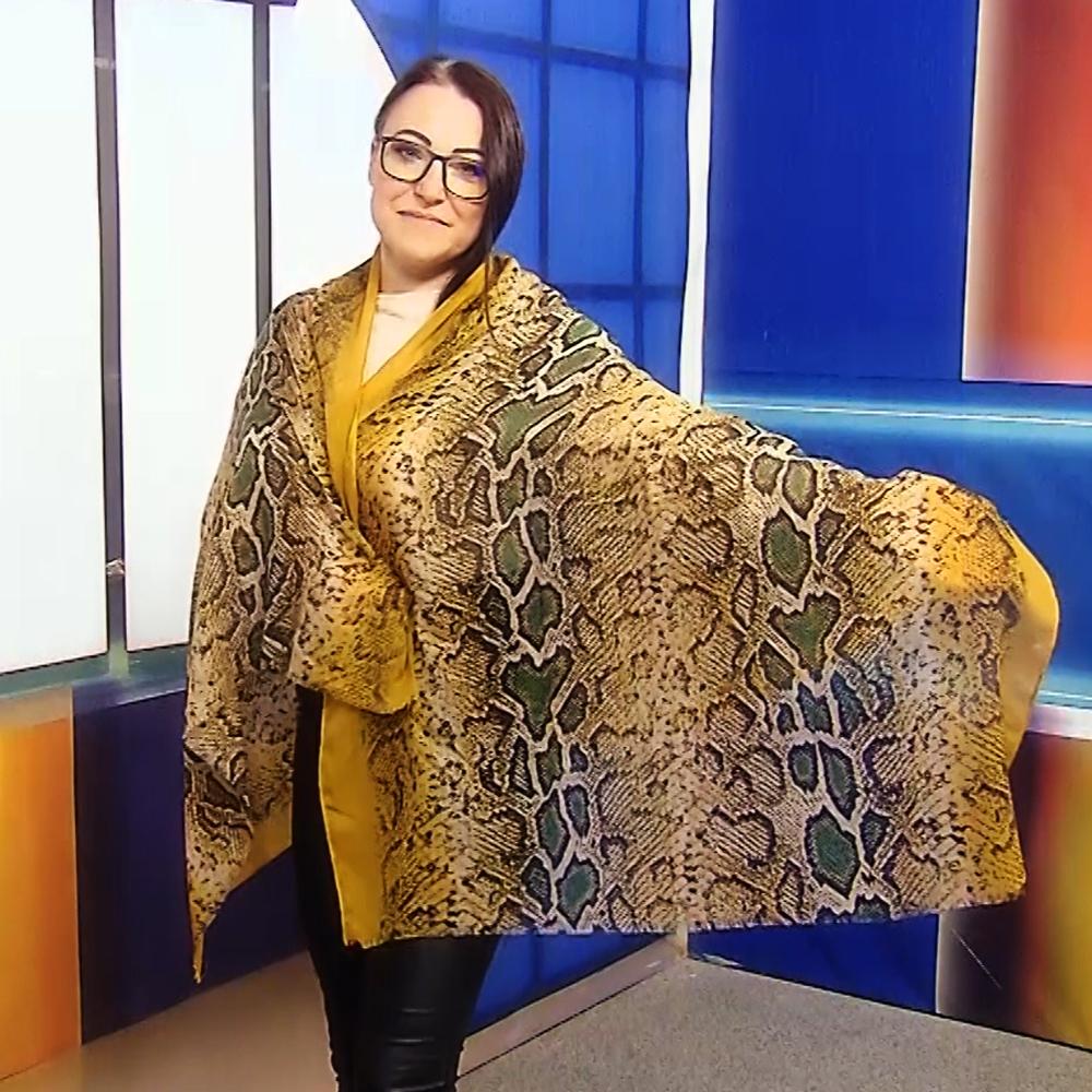 Bufanda amarilla con estampado de serpientes, 90 cm x 190 cm 1 