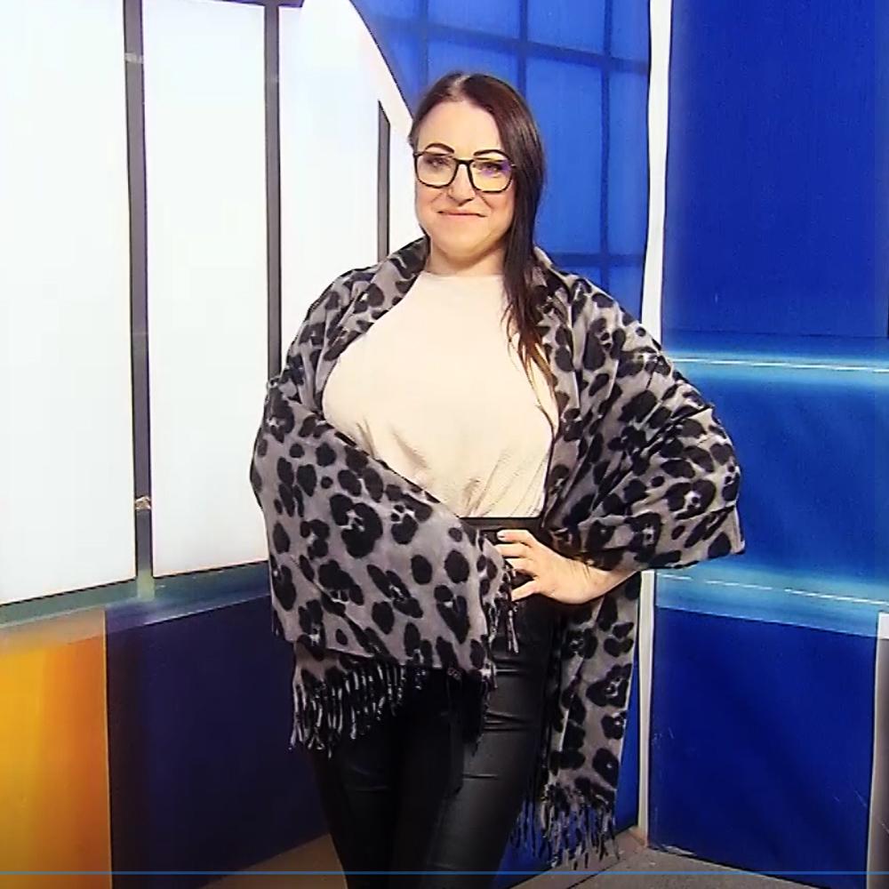 Bufanda de lana, 65 cm x 180 cm, estampado de leopardo, gris 2 
