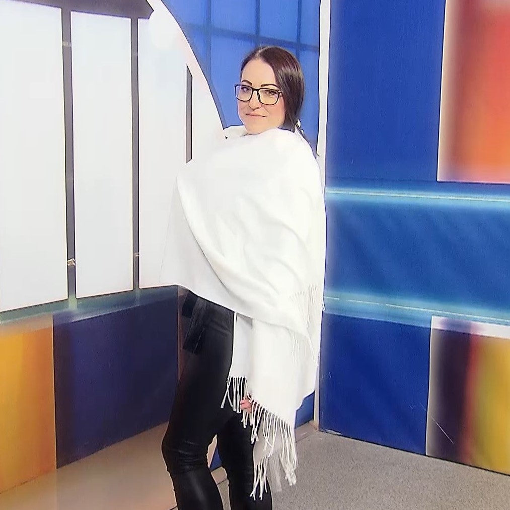 Bufanda 100% Cachemira Pashmina, 70 cm x 170 cm, Super Suave. Blanco Liso 4 