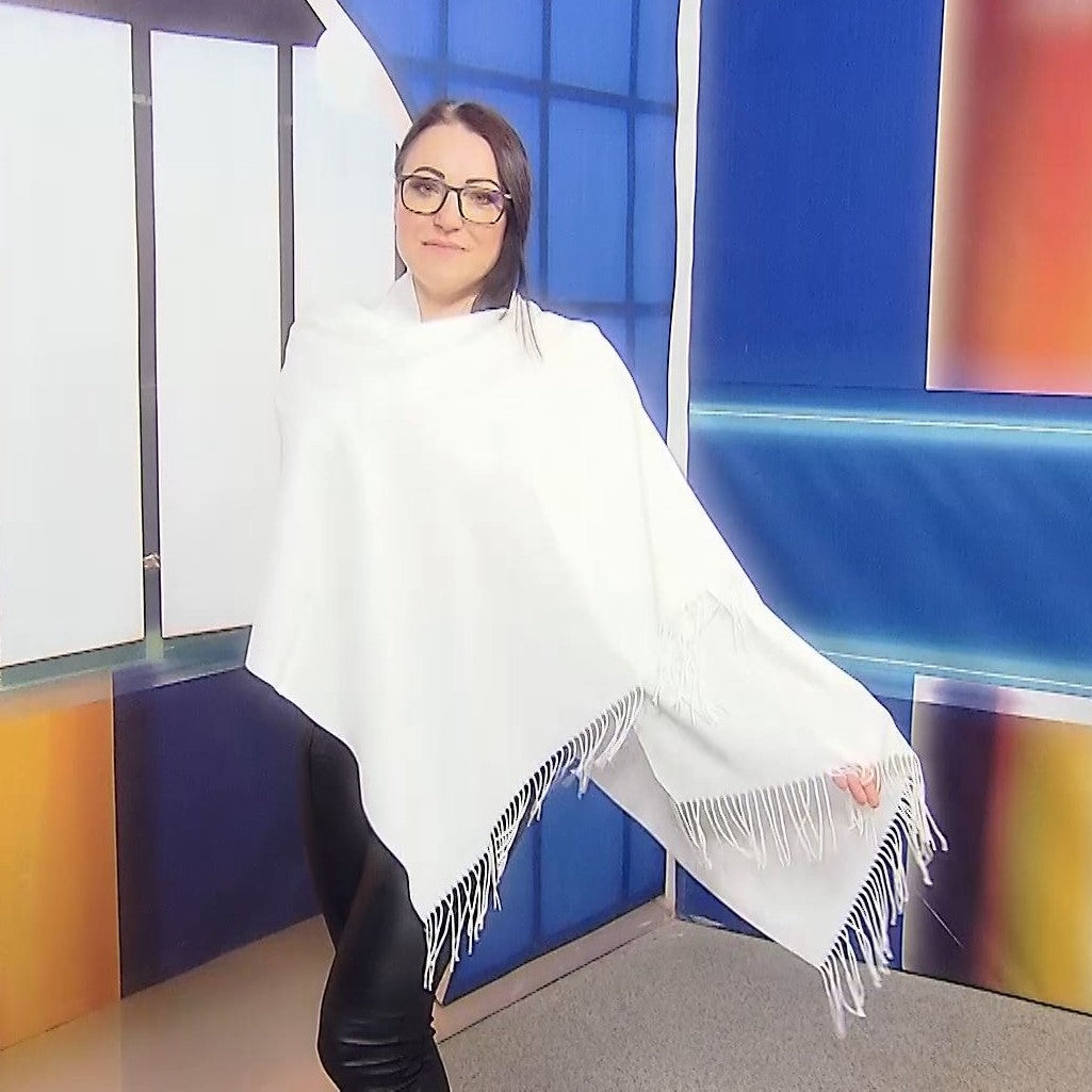 Bufanda 100% Cachemira Pashmina, 70 cm x 170 cm, Super Suave. Blanco Liso 5 