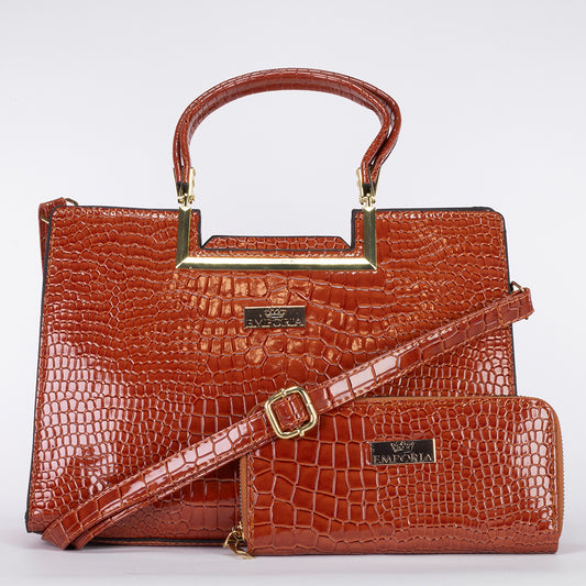 Colección Emporia de invierno 2023 -Genuina, set de 2 piezas de bolsos, color coñac