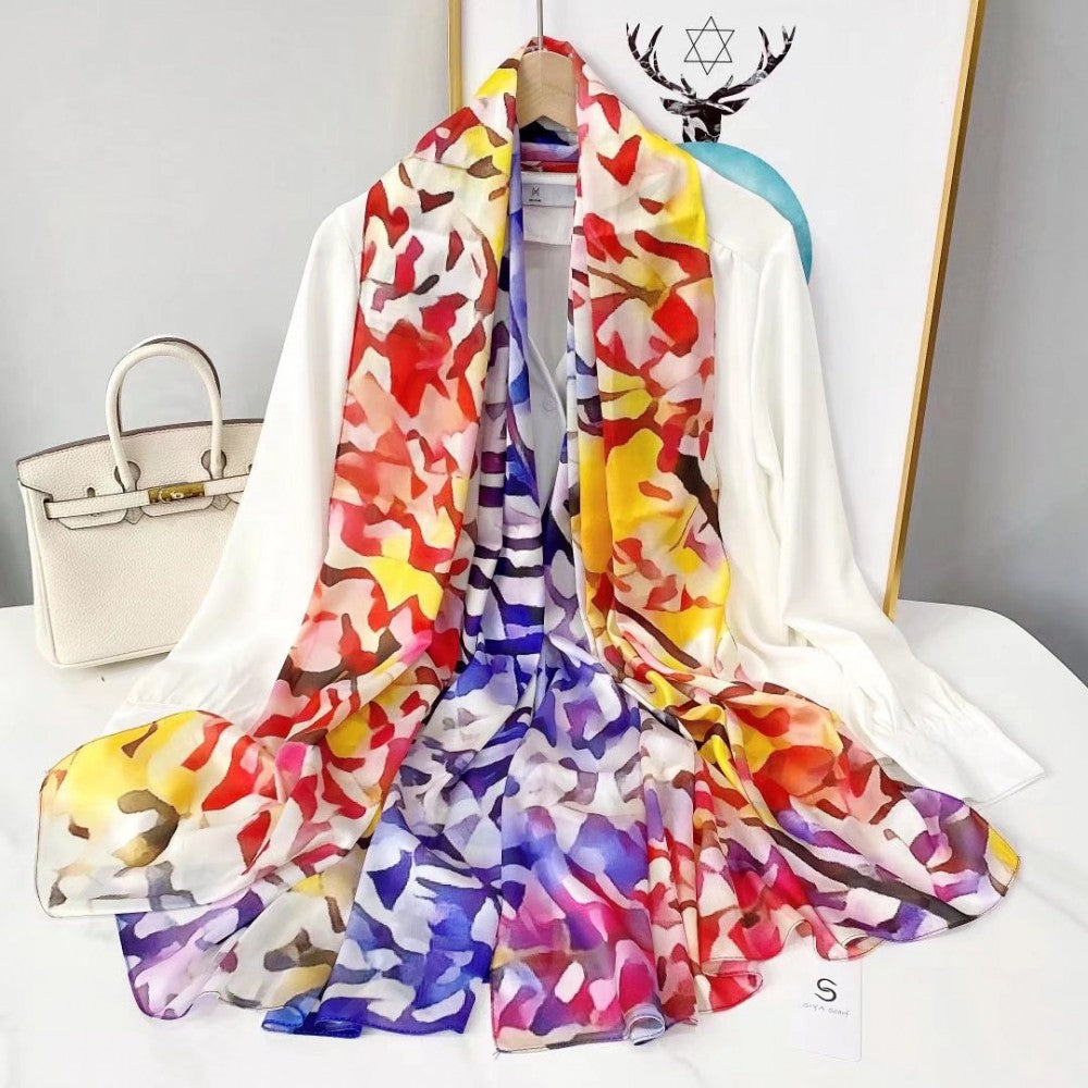 Bufanda de seda, 90 cm x 180 cm, vida llena de color, combinación de colores, 100% seda 1 