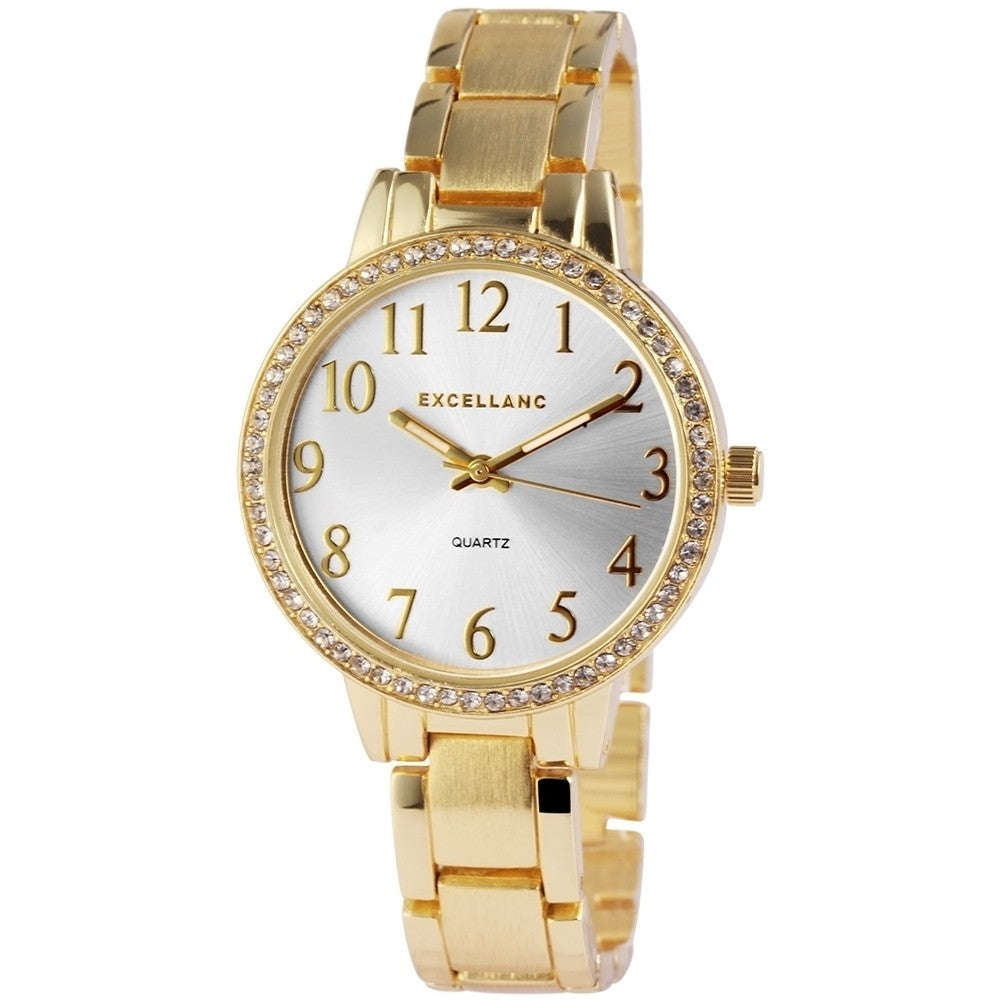 Reloj Excellanc para mujer con correa de metal, color dorado, movimiento de cuarzo de alta calidad, esfera plateada 1 