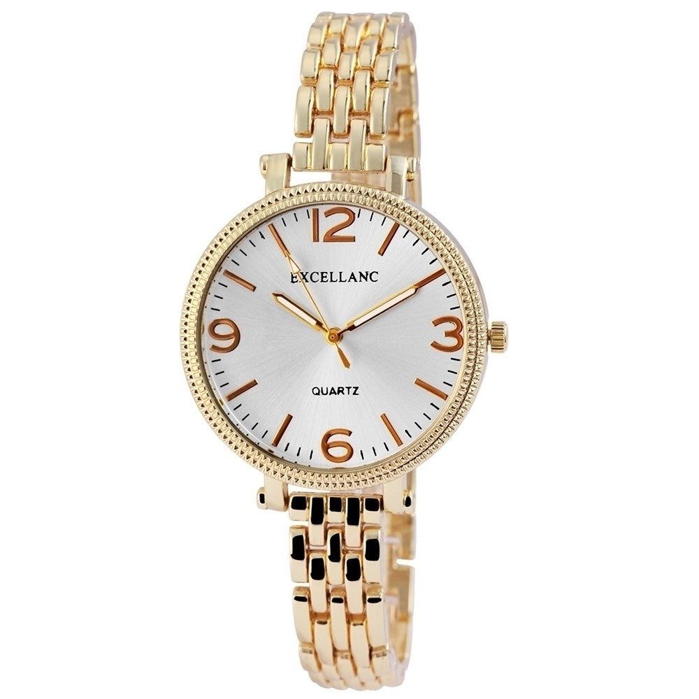 Reloj de pulsera para mujer Excellanc con correa de metal, de color dorado, estructura de cuarzo de alta calidad,dial en color plata 1 
