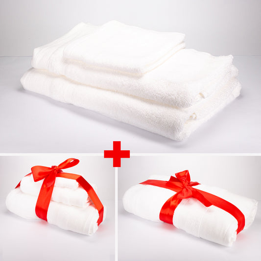 3+3+1 Regalo Juego de 3 piezas de Toallas 100% Microalgodón, 500 GSM, Blancanieves + una Toalla de Baño de regalo!