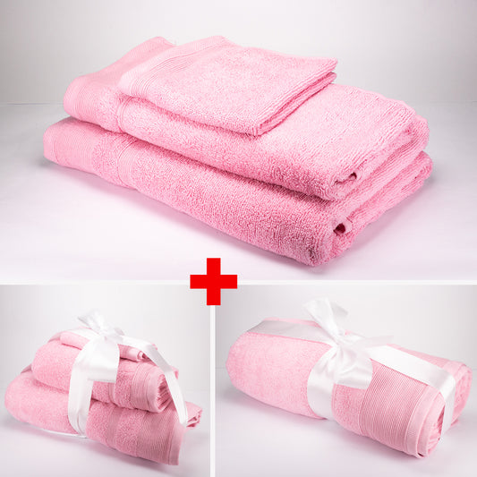 3+3+1 Regalo Juego de 3 piezas de Toallas 100% Microalgodón, 500 GSM, Rosa Pastel