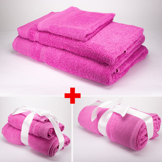 3+3+1 Regalo Juego de 3 piezas de Toallas 100% Microalgodón, 500 GSM, Rosa Fucsia