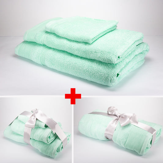 3+3+1 Regalo Juego de 3 piezas de Toallas 100% Microalgodón, 500 GSM, Verde Menta