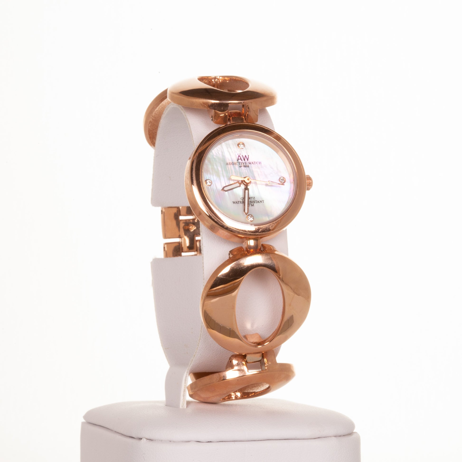 Reloj de aleación para mujer AW color oro rosa con correa de símbolo sin fin y 4 cristales de cuarzo 1 