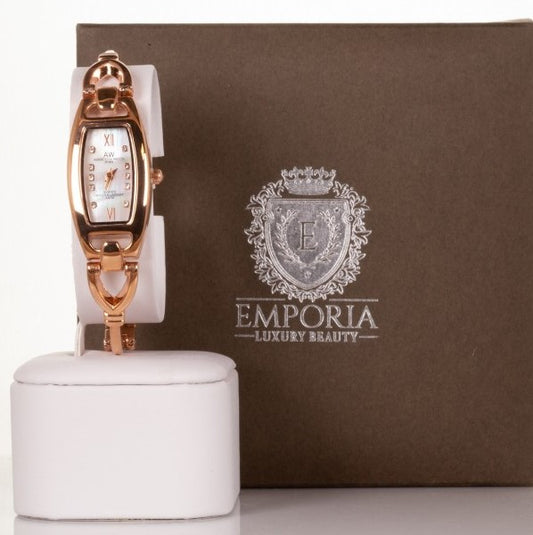 Reloj de aleación para mujer AW Color oro rosa con fina correa triangular y cristales de cuarzo