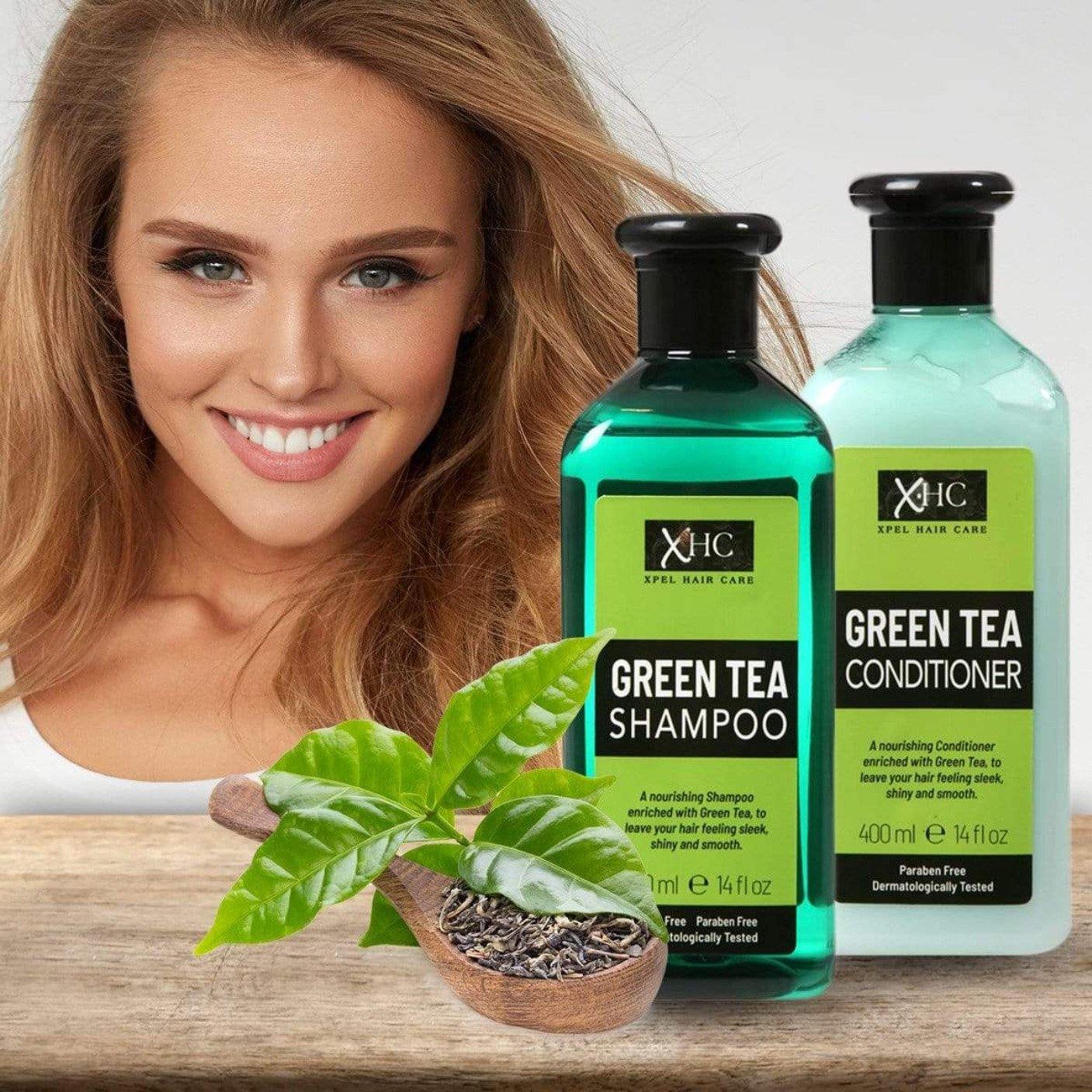XHC Condicionador para el cabello con extracto de té verde contra la caída del cabello y la caspa, 400 ml