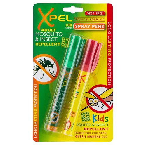 2 X Repelente de Mosquitos e Insectos Pen Spray Adulto + Kit Infantil de Ultra-Larga duración - 2 x 100 Golpes