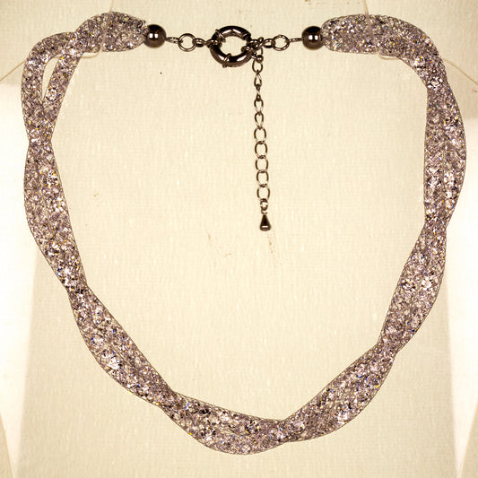 Collar de Aleación Bañado en Oro Blanco con Cristal Emporia® Blanco