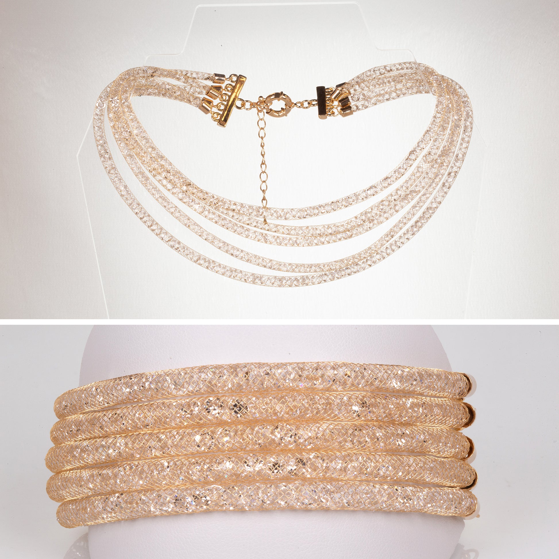 Conjunto de Aleación Bañado en Oro con Cristal Emporia® Blanco 1 